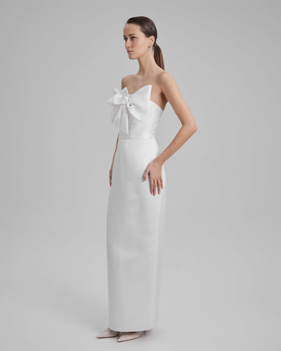 GIGI DRESS + SMALL BOW | strapless pencil maxi in white