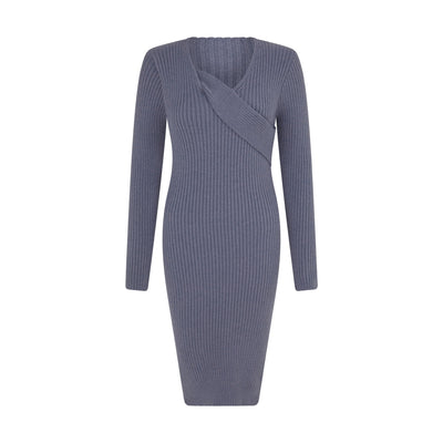 Asymmetric Slant Band Jumper Dress in Cadet Grey