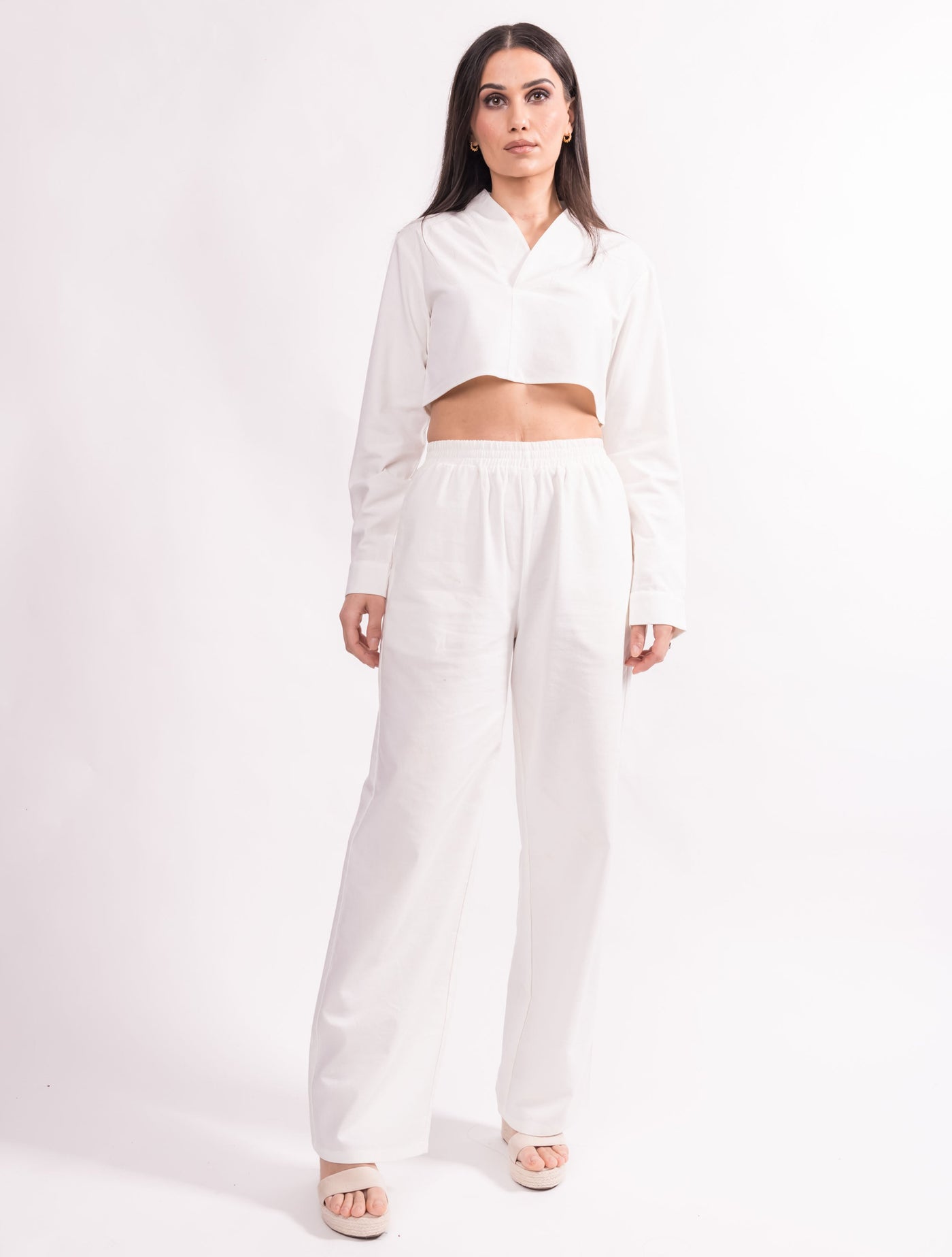 WOMENS HIGH WAIST LINEN TROUSERS WHITE