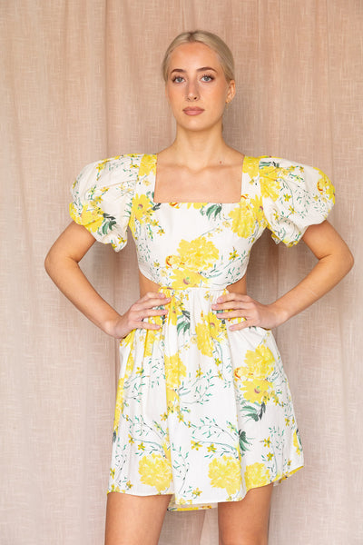 Georgine Short Dress - Yellow Flower