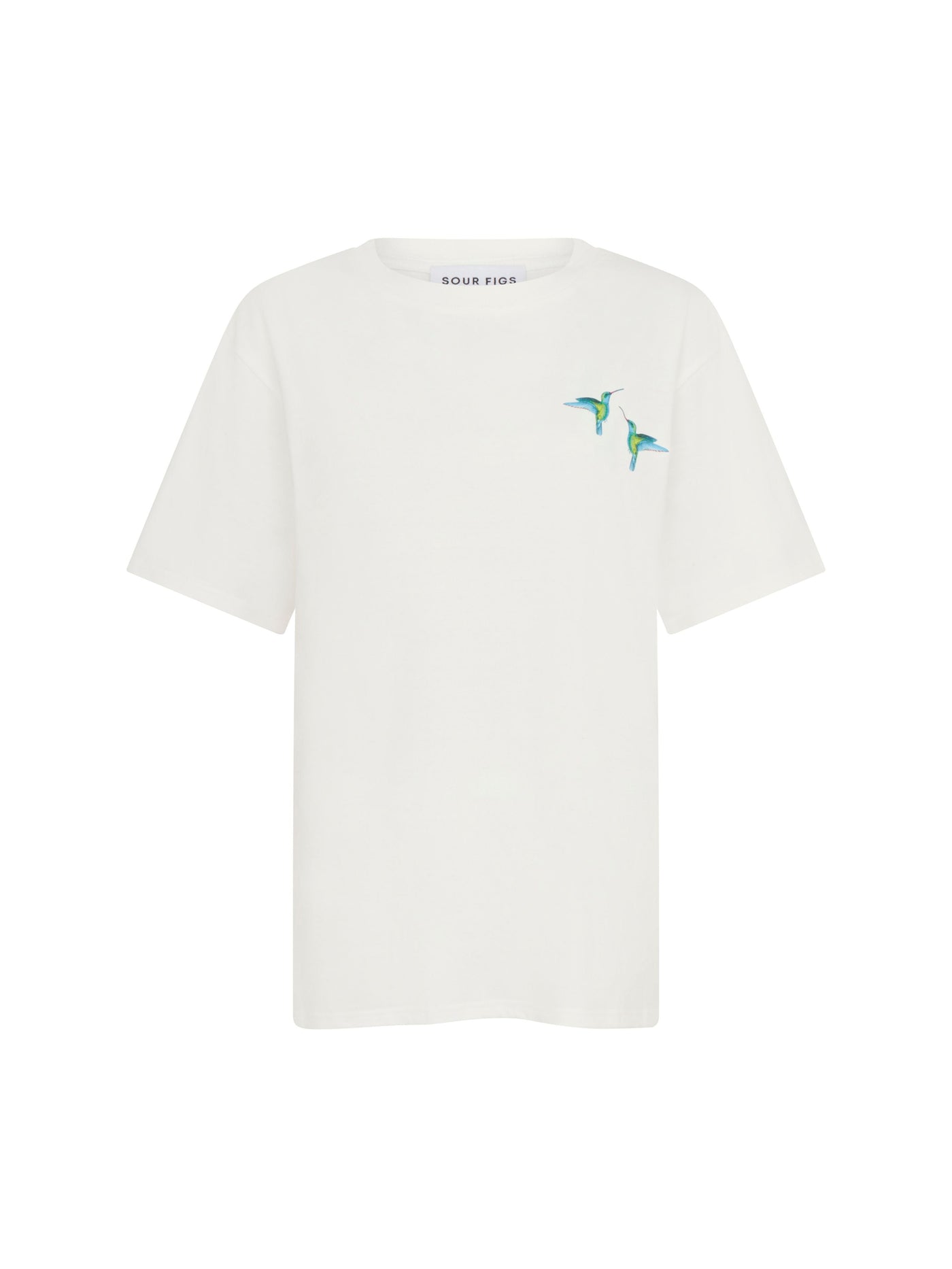 SOUR FIGS Hummingbird Duo Print Unisex T-Shirt in White