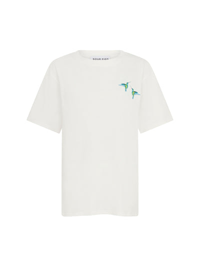 SOUR FIGS Hummingbird Duo Print Unisex T-Shirt in White