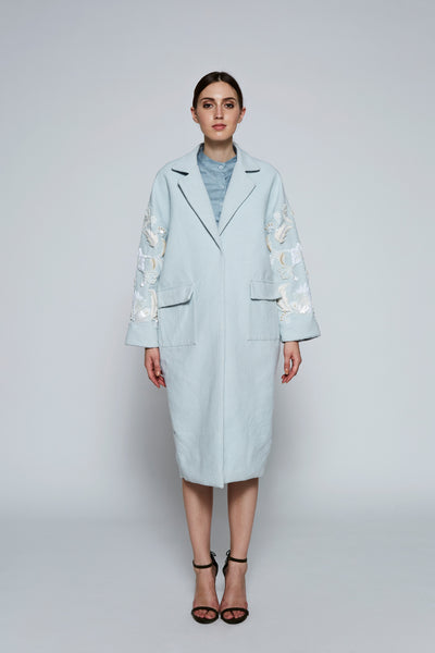 AZA Blue Hand-Embroidered Coat