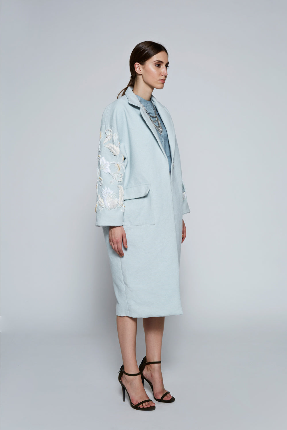 AZA Blue Hand-Embroidered Coat