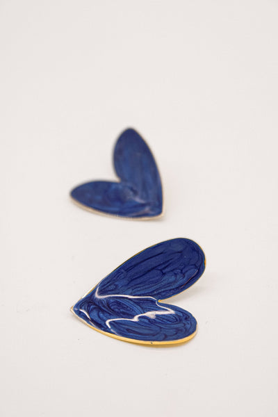 Enamel Large Heart Earrings Royal Blue