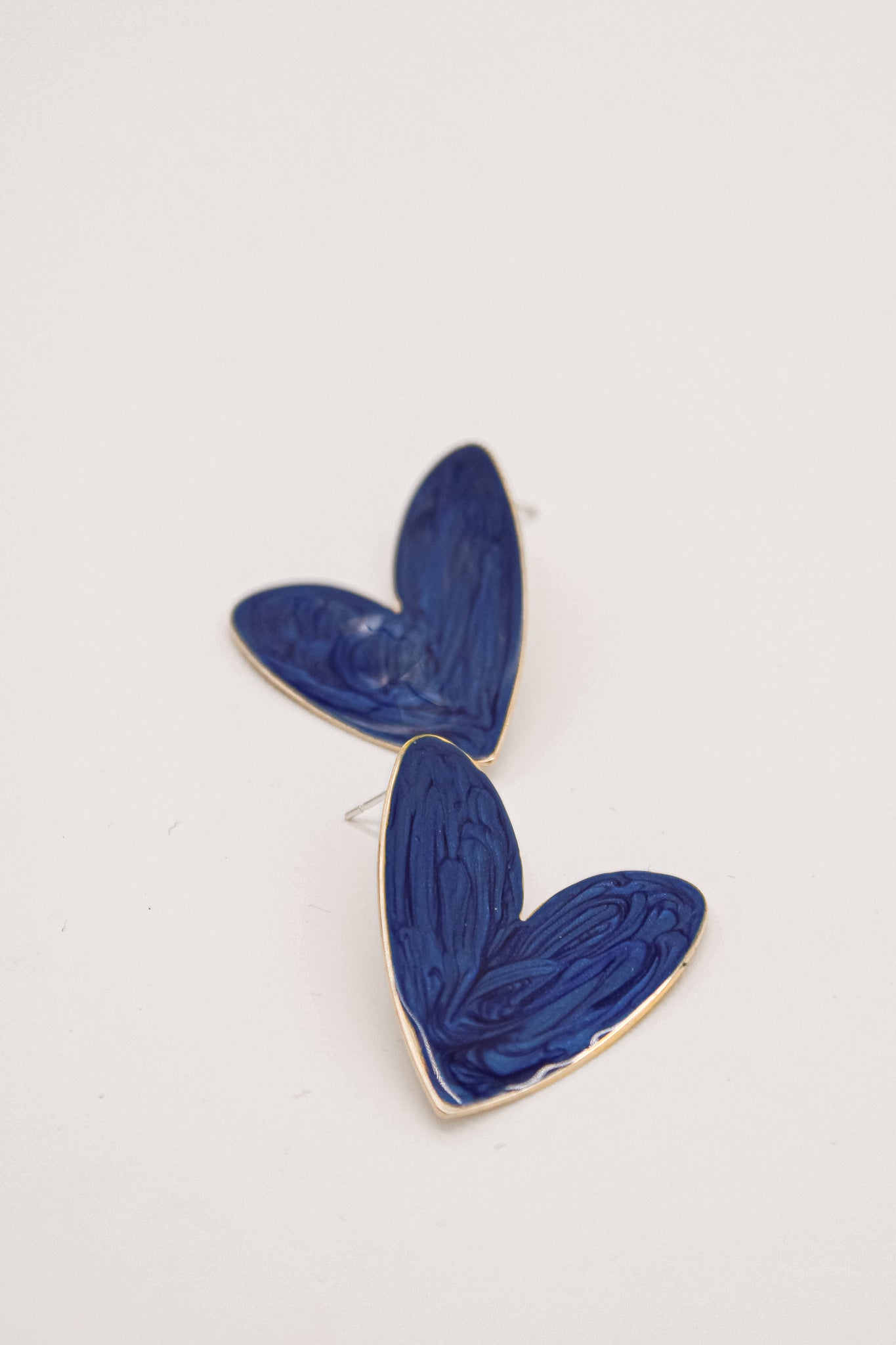 Enamel Large Heart Earrings Royal  Blue