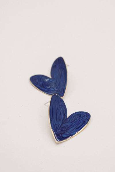 Enamel Large Heart Earrings Royal Blue