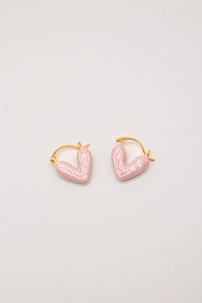 Enamel Heart Earrings Pink