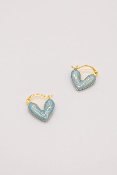 Enamel Heart Earrings Blue