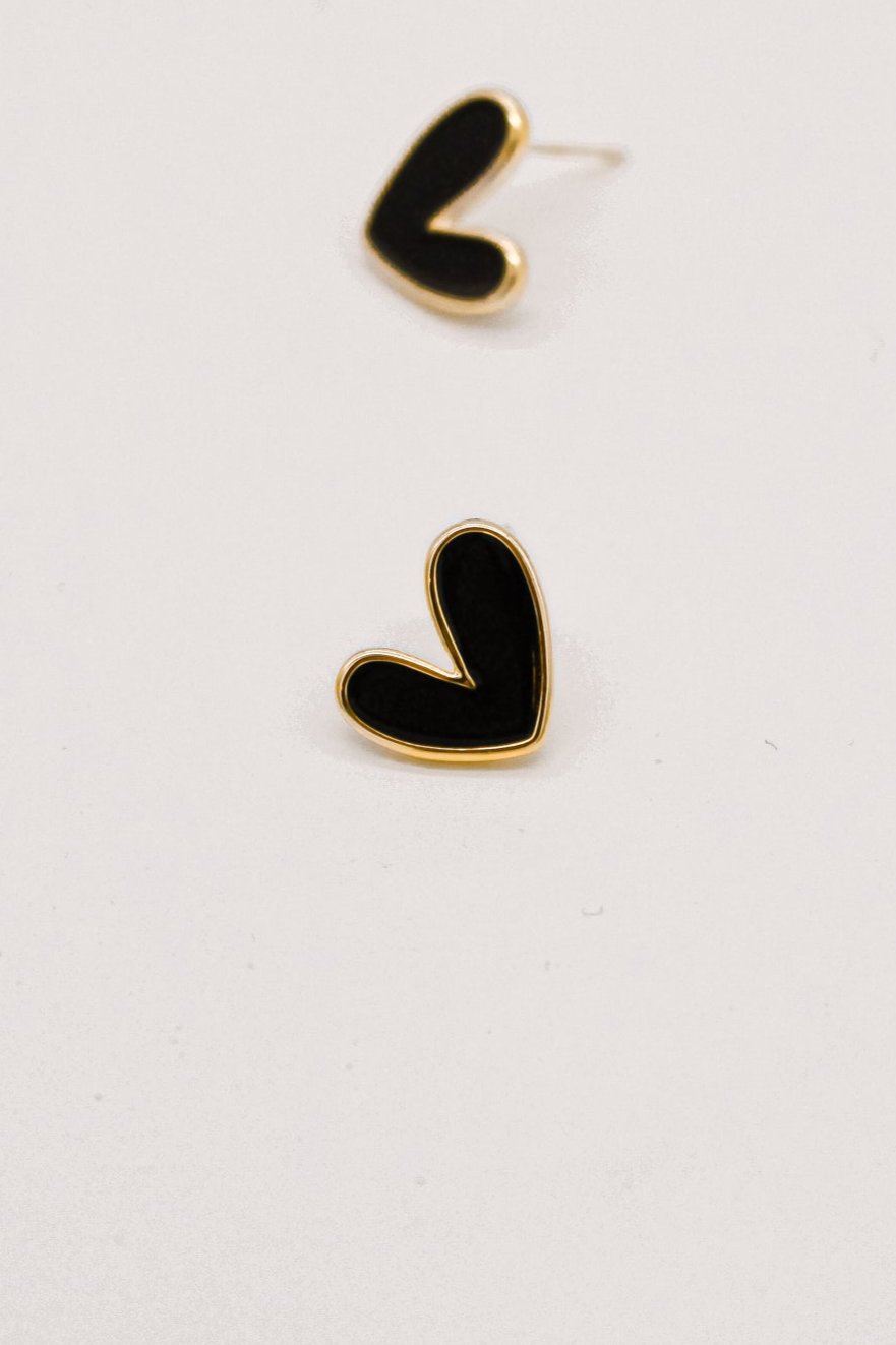 Handcrafted Mini Heart Stud Earrings - Black