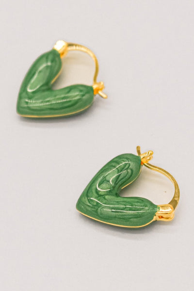 Enamel Heart Earrings Green