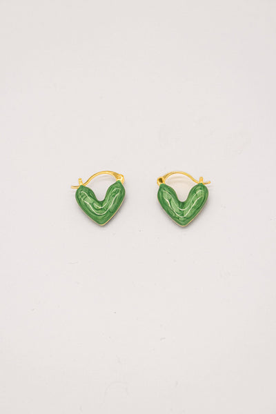 Enamel Heart Earrings Green