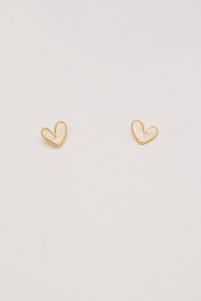 Handcrafted Mini Heart Stud Earrings - White