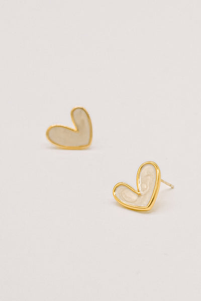 Handcrafted Mini Heart Stud Earrings - White