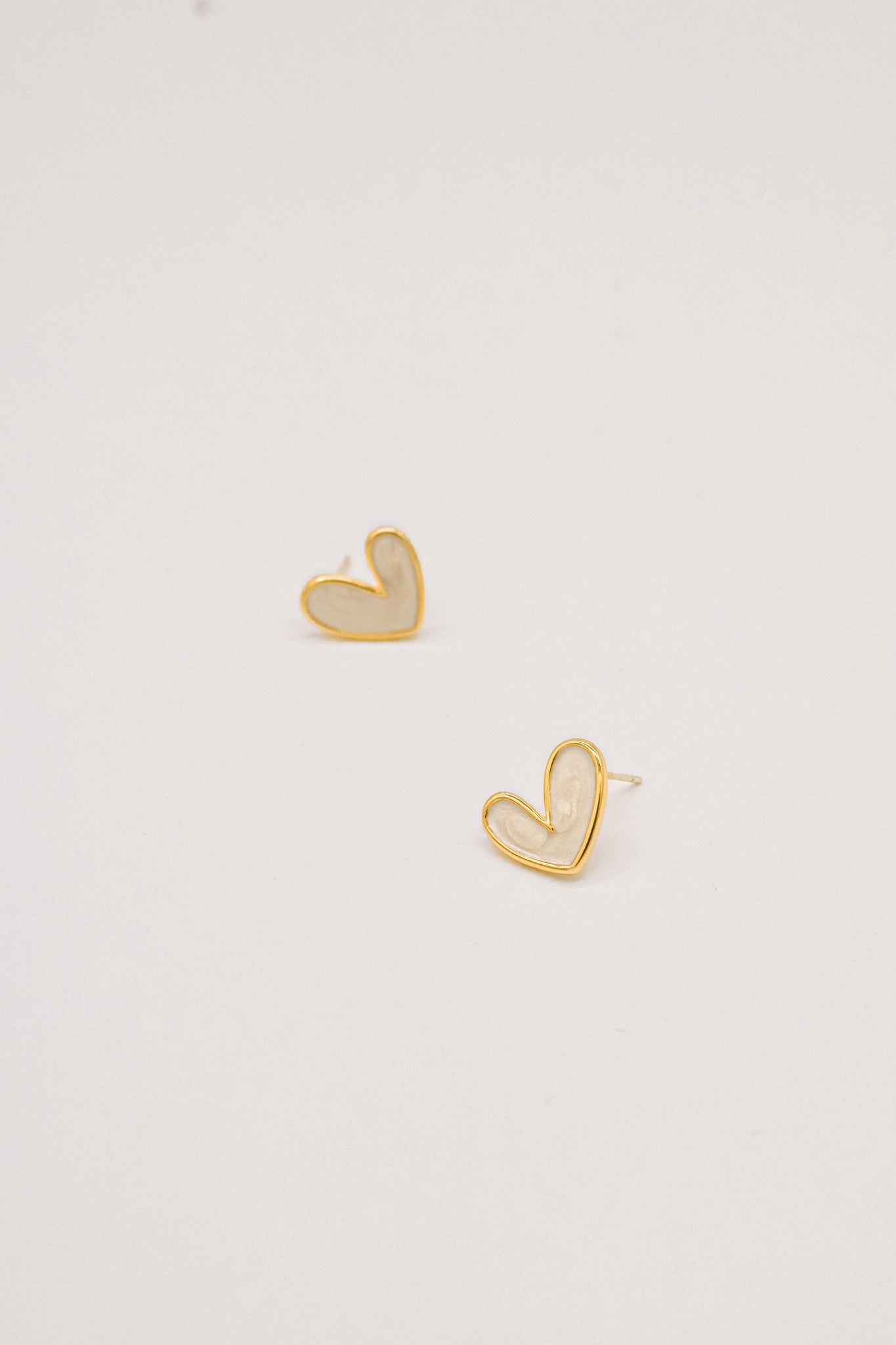 Handcrafted Mini Heart Stud Earrings - White