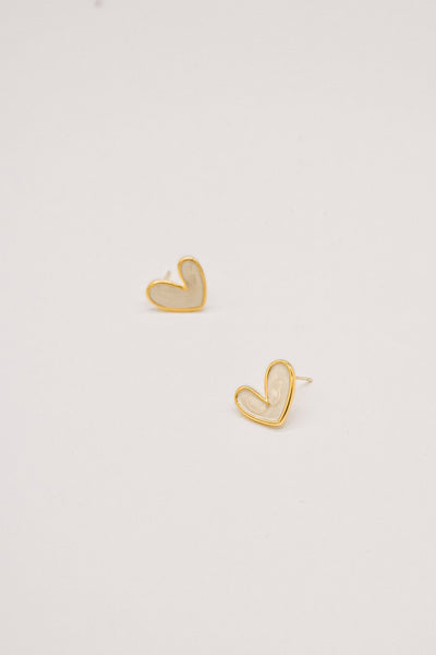 Handcrafted Mini Heart Stud Earrings - White