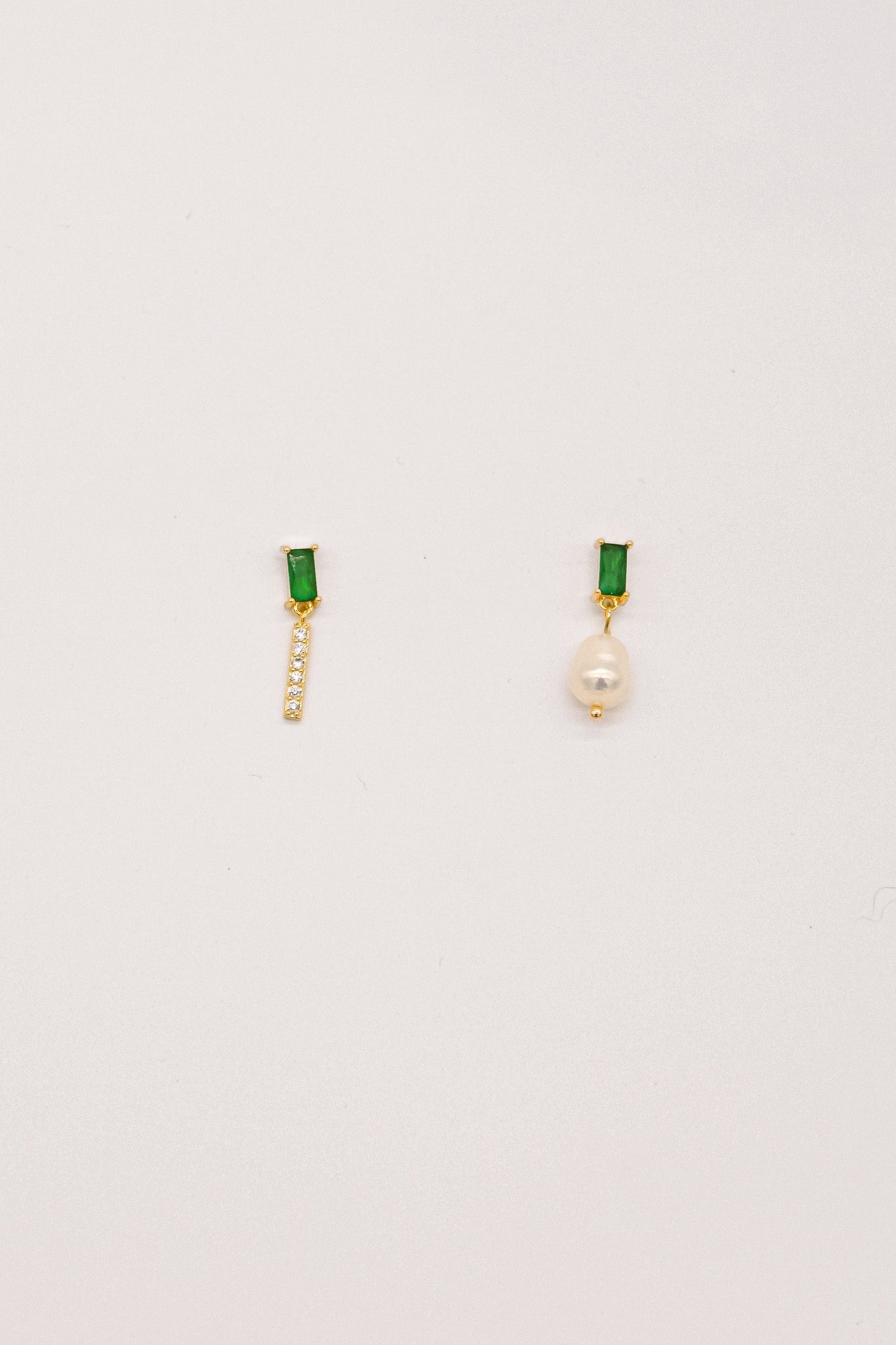 Emma Asymmetrical Green Crystal and Pearl Earrings