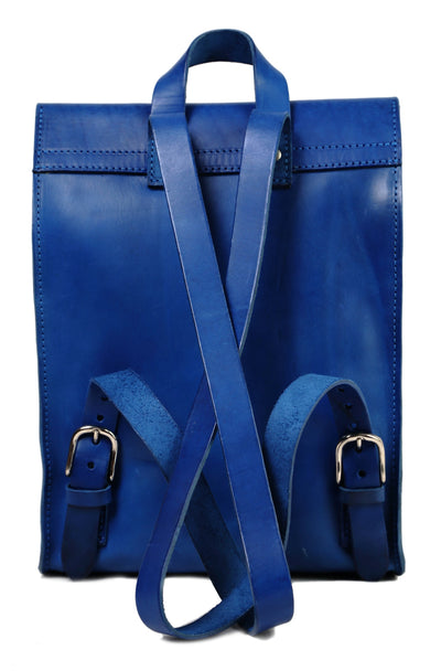 Leather Backpack in Cuoio Blue Mod 120