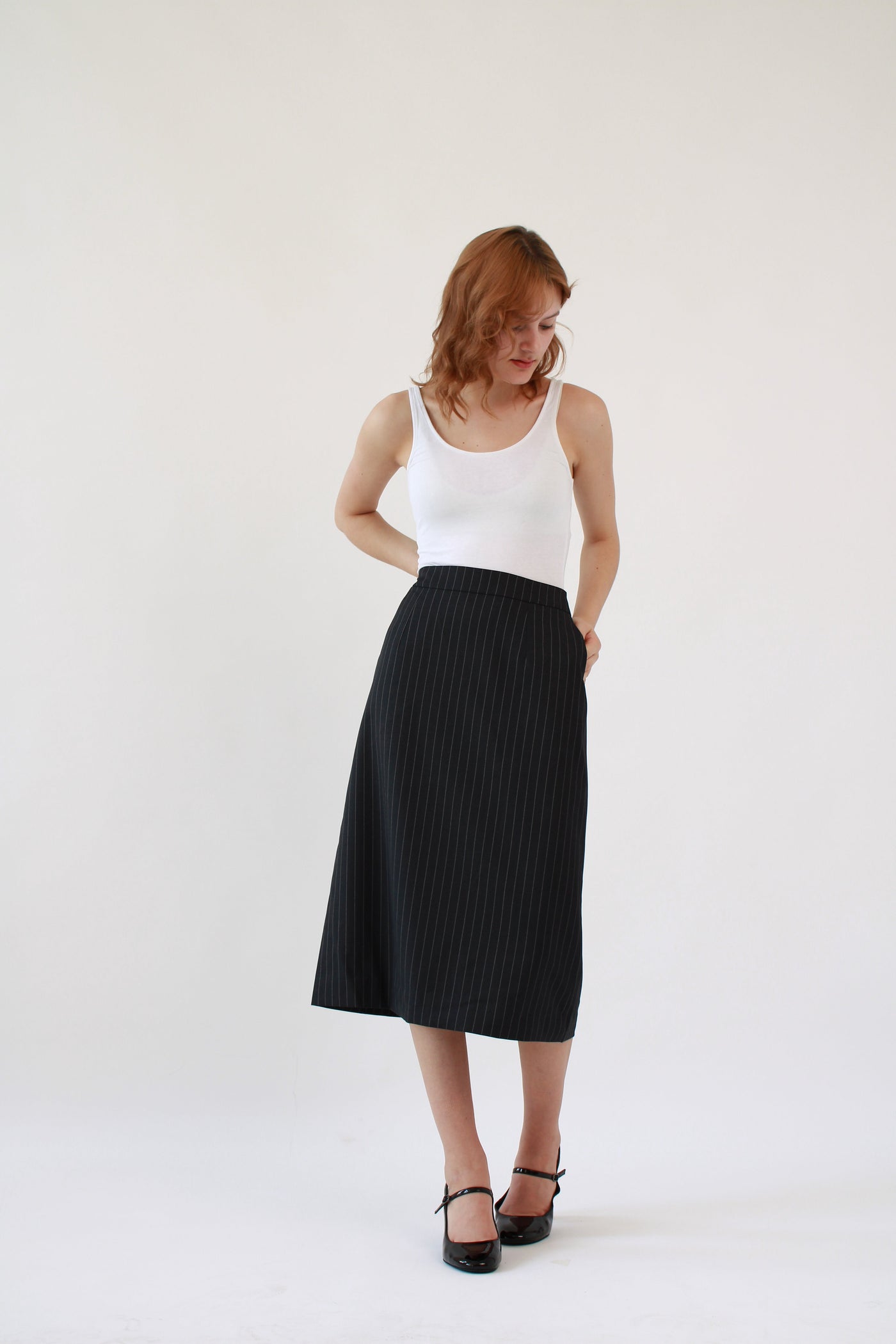 Ahkeke Stripe  A Line Cotton Skirt