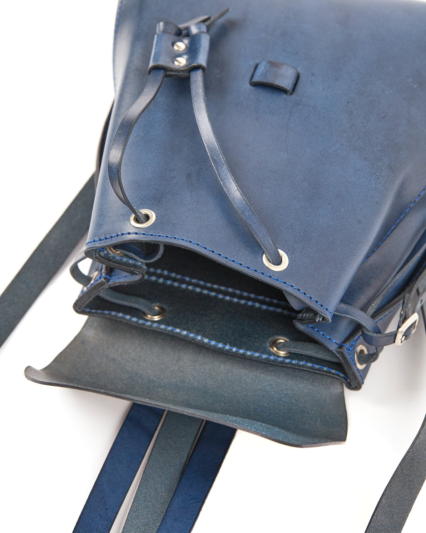 Leather Backpack in Cuoio Blue Mod 130