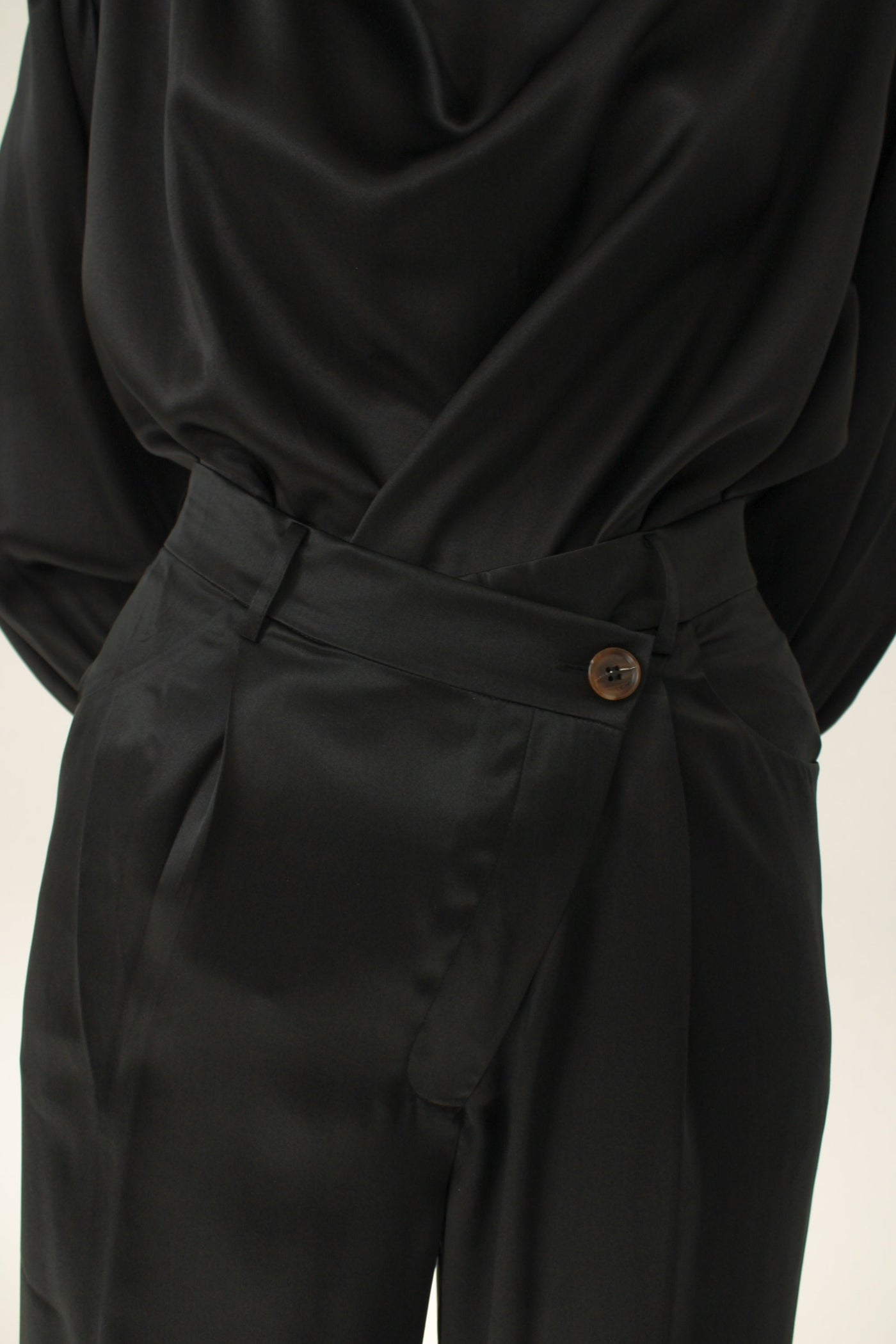 100% Silk Full Length Trousers - Black