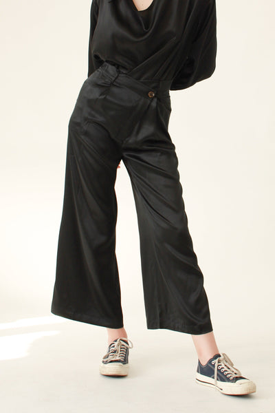 100% Silk Full Length Trousers -Black