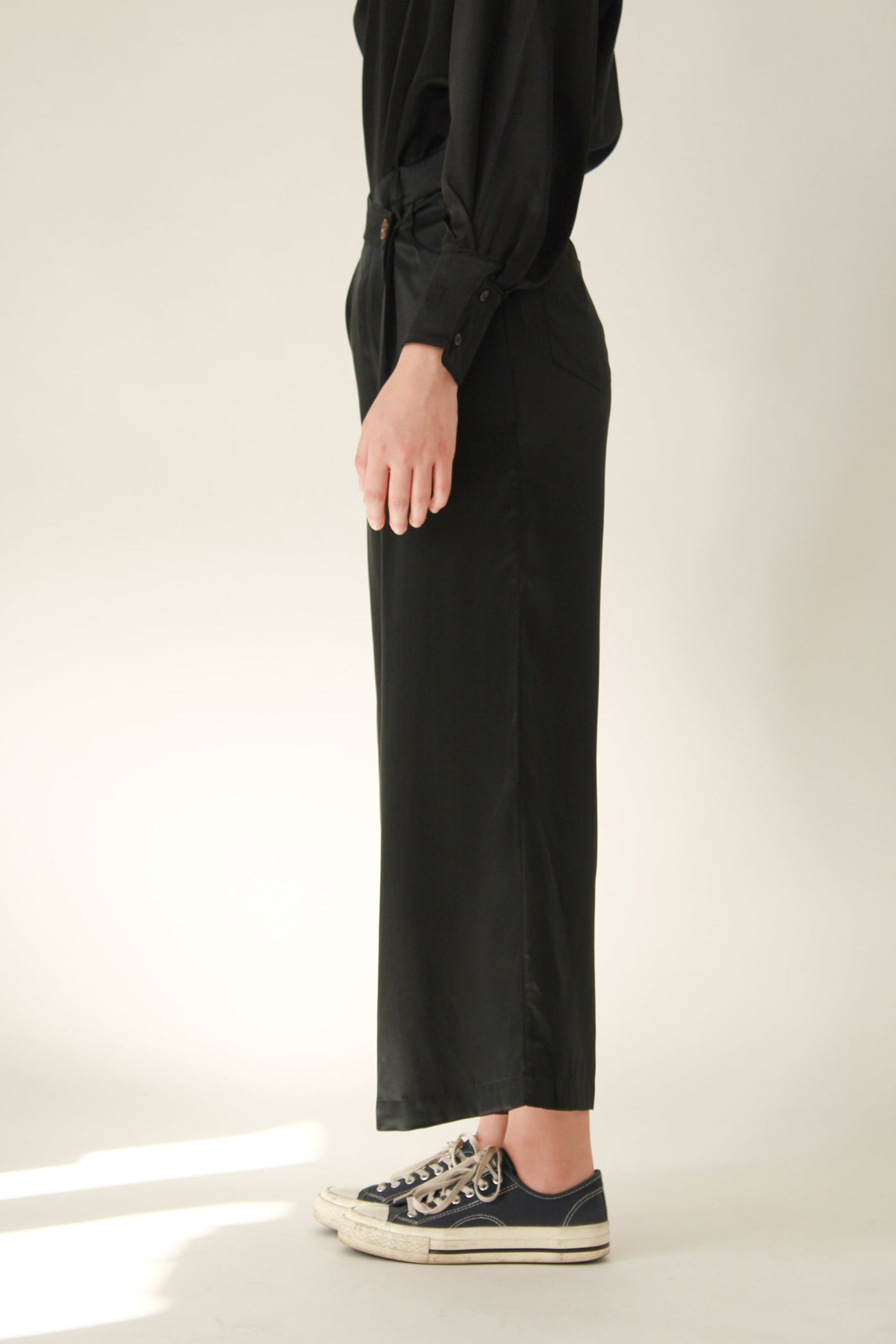 100% Silk Full Length Trousers - Black