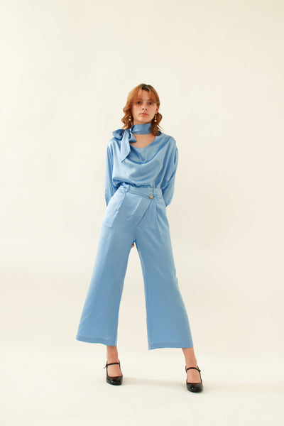 100% Silk Full Length Trousers - Blue