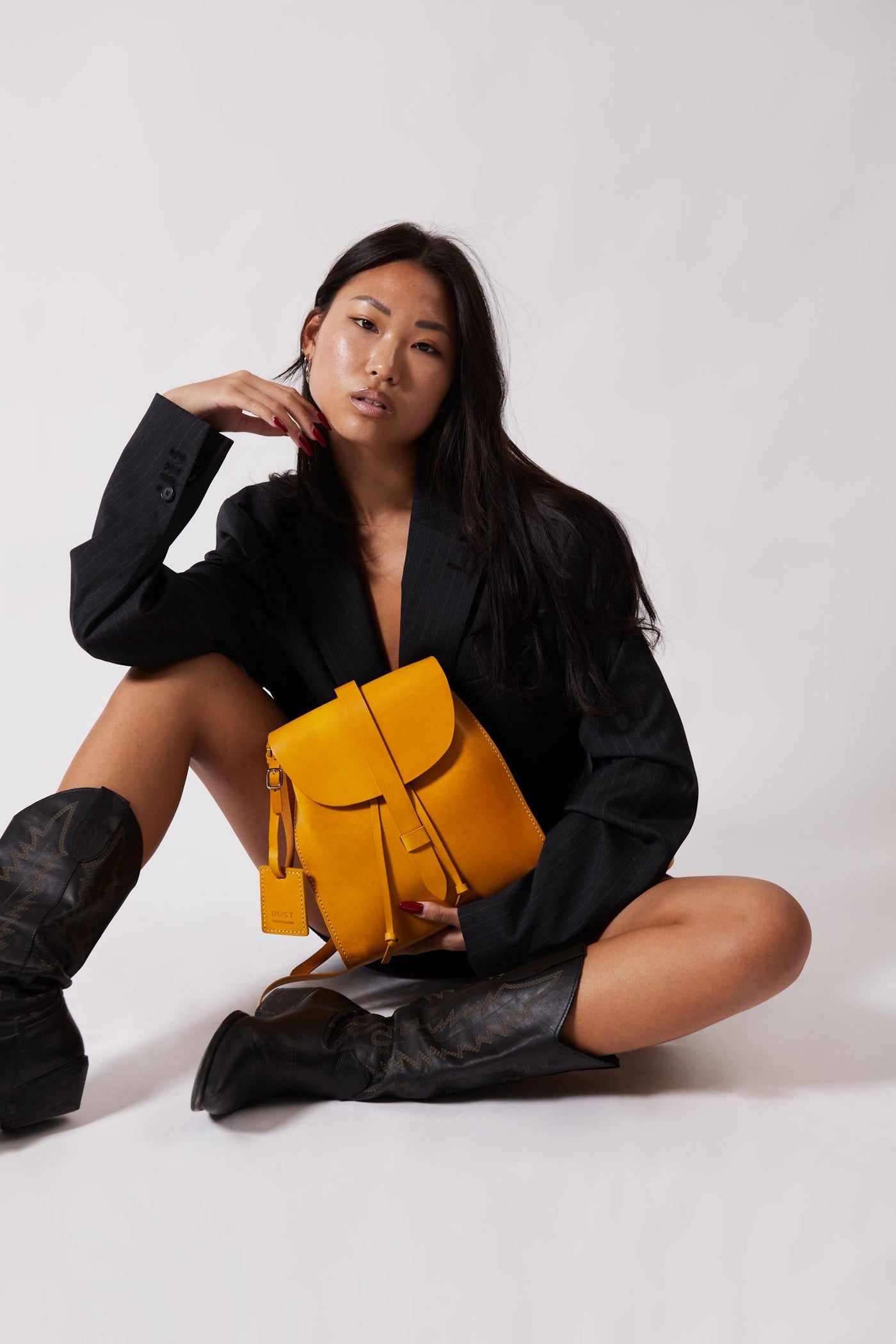 Leather Backpack in Cuoio Yellow Mod 130