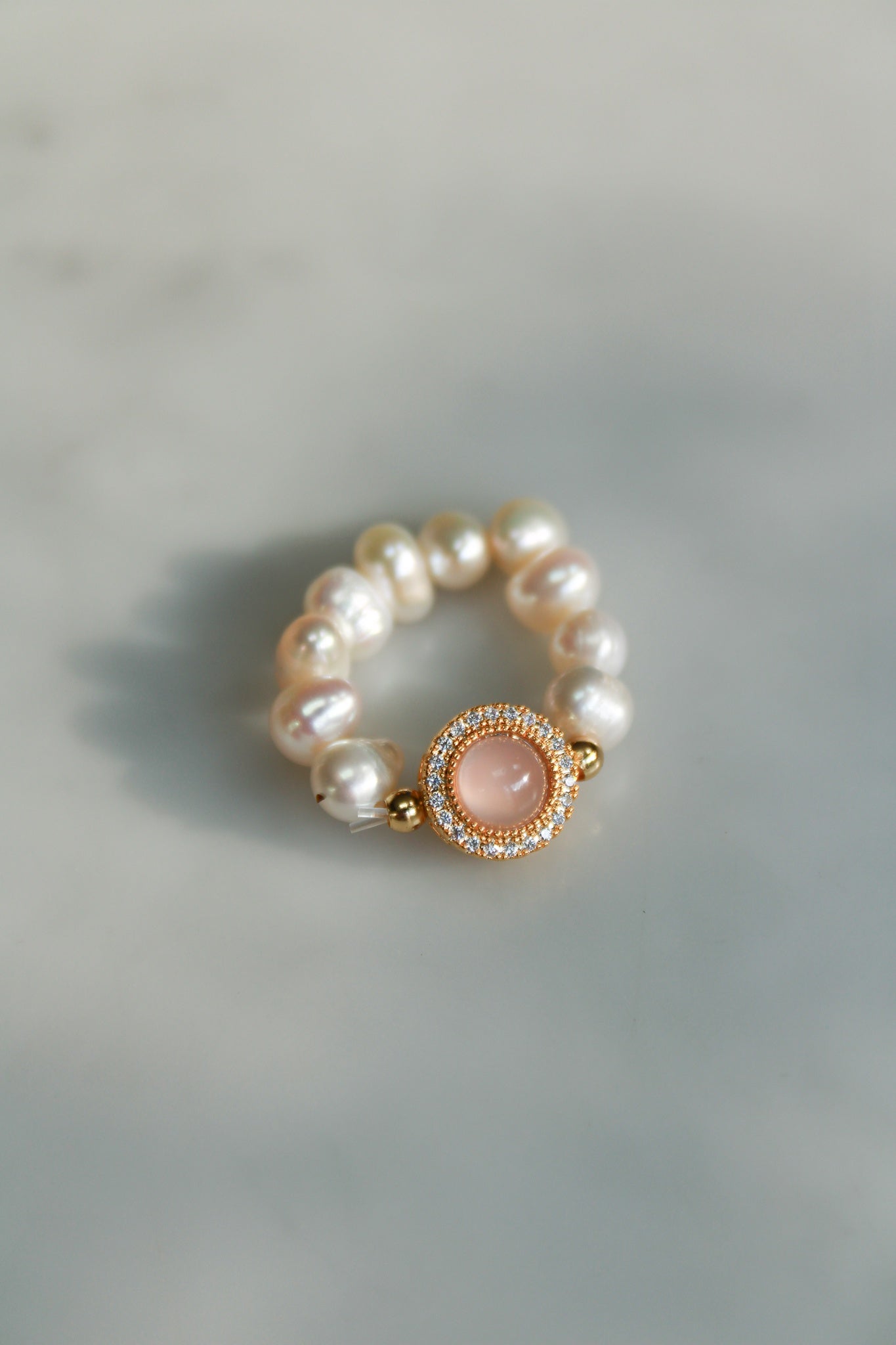 Pink Chalcedony and Pearl Ring