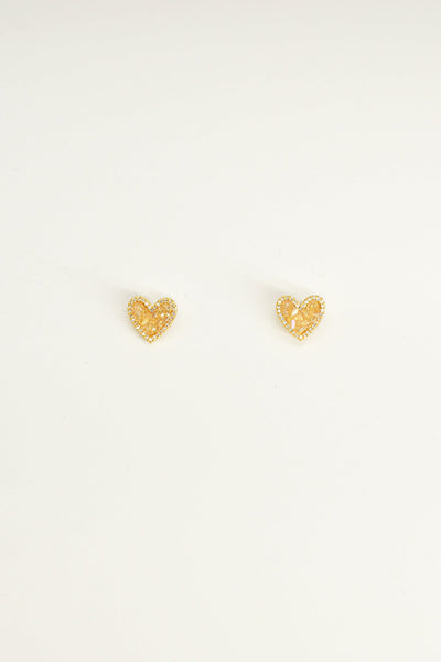 Crystal Heart Stud Earrings - Yellow