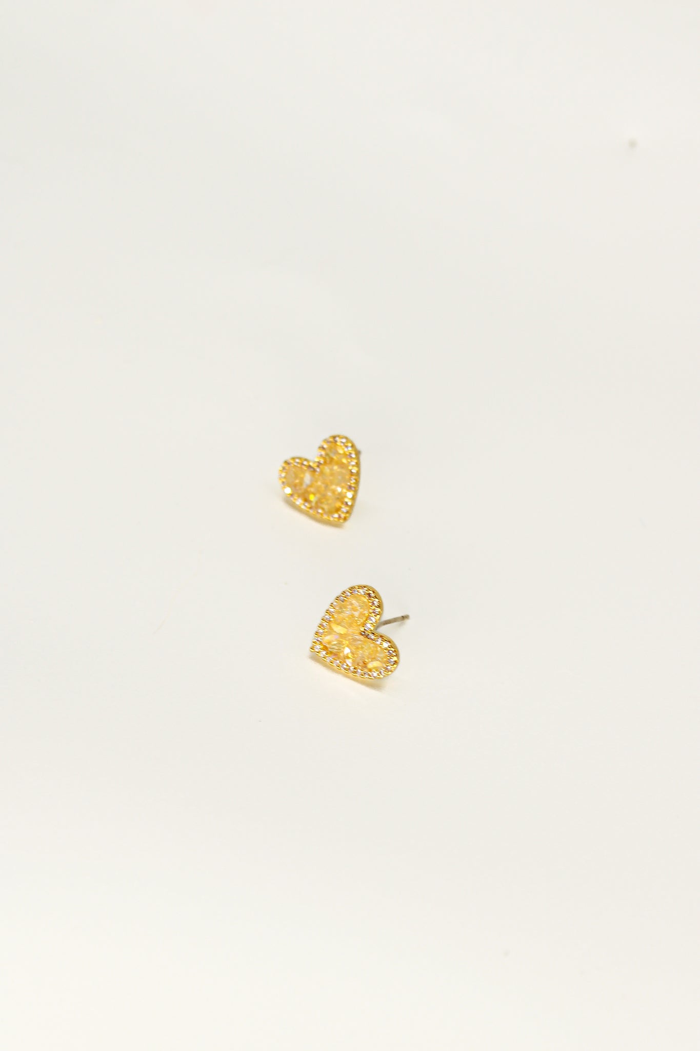 Crystal Heart Stud Earrings - Yellow