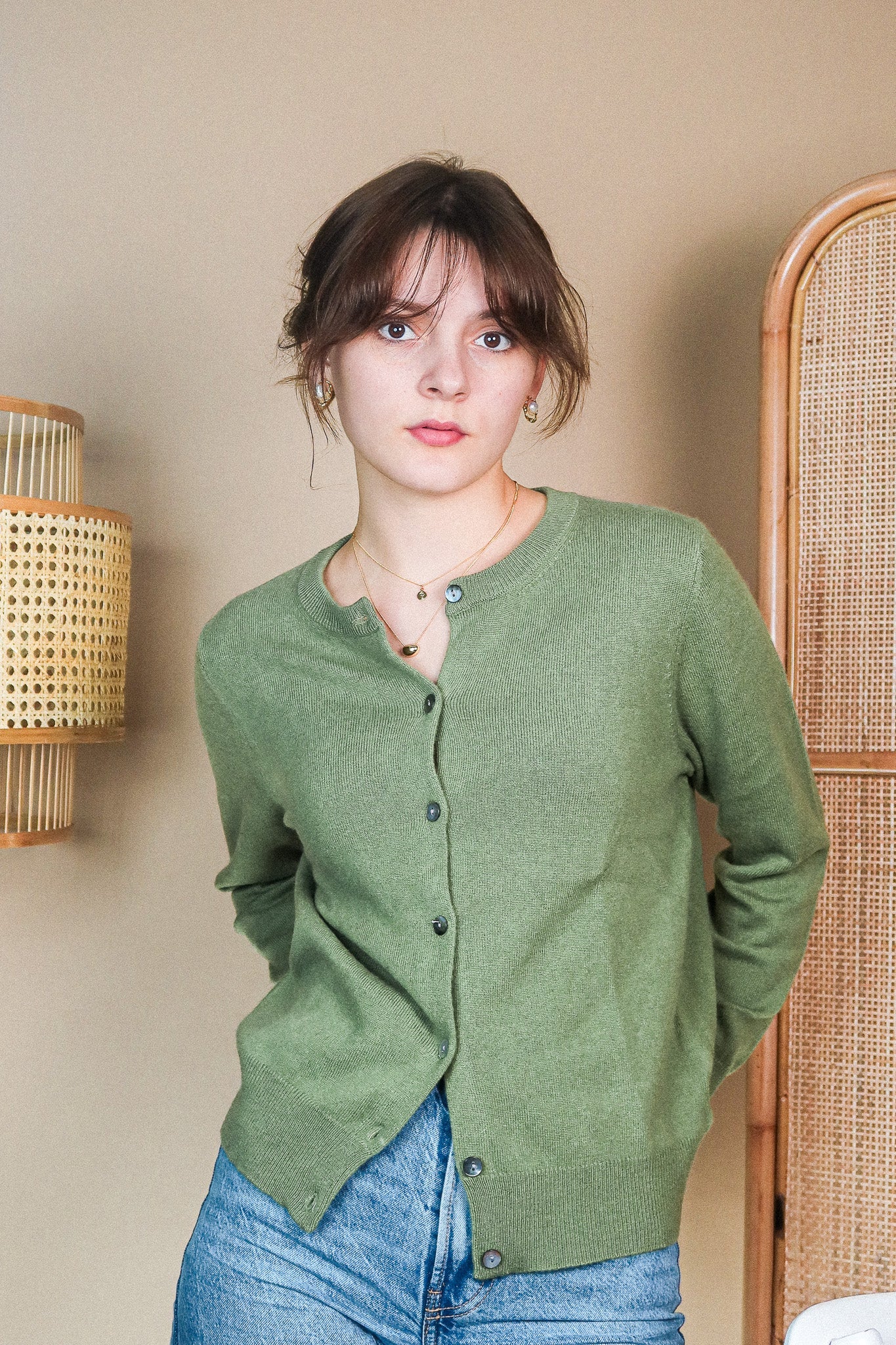 Cashmere  Thin Cardigan - Avocado