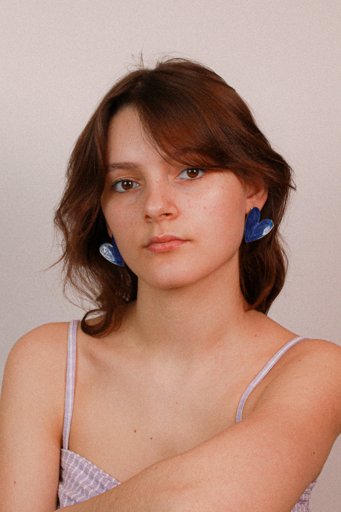 Enamel Large Heart Earrings Royal Blue