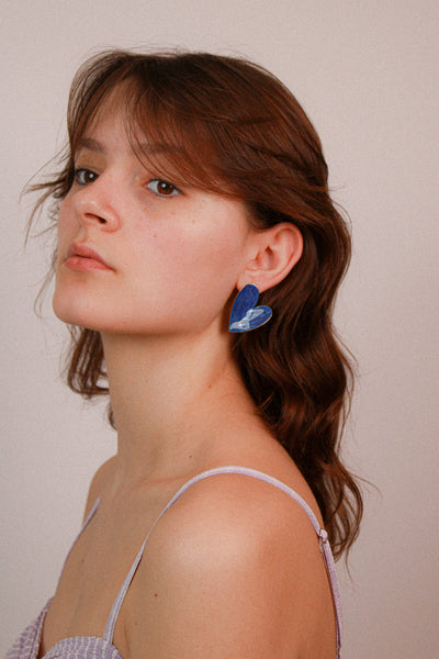 Enamel Large Heart Earrings Royal Blue