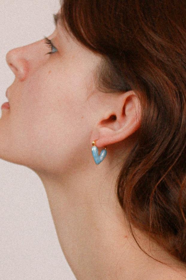 Enamel Heart Earrings Blue