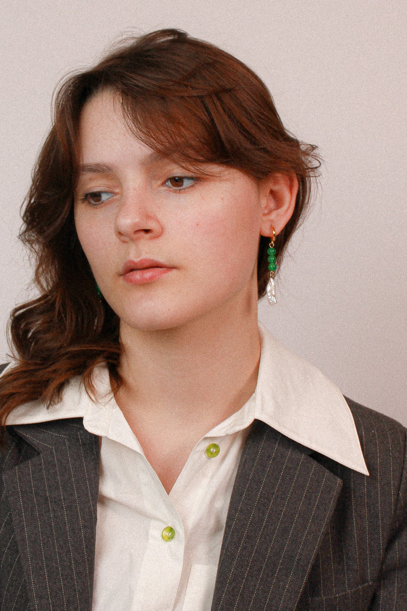 Alex  Pearl with Green stone  Earrings