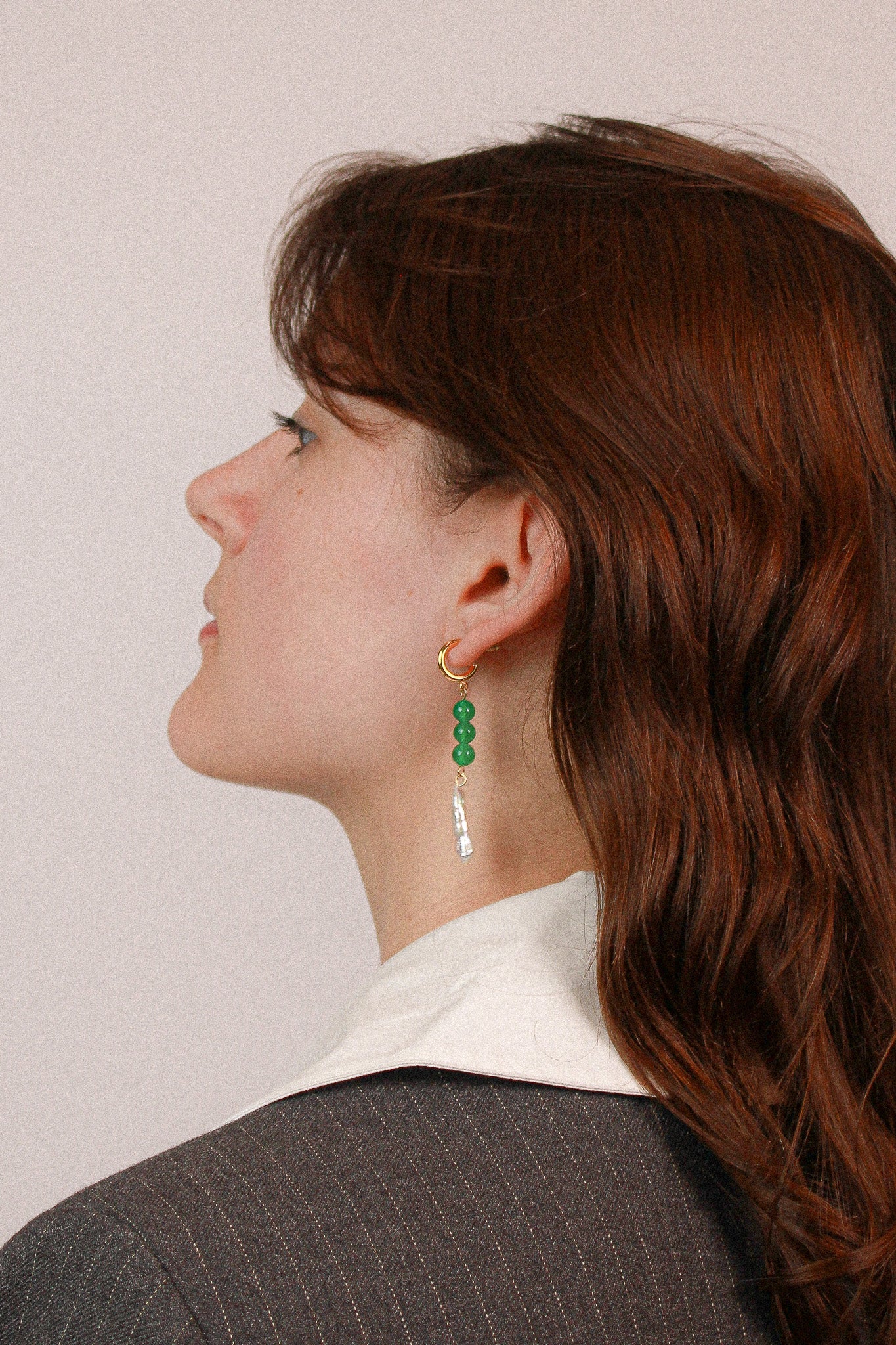 Alex  Pearl with Green stone  Earrings