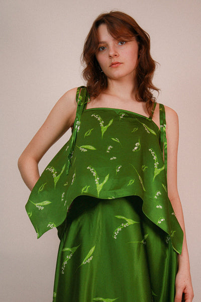 Lily of the valley Silk Tank Top Green