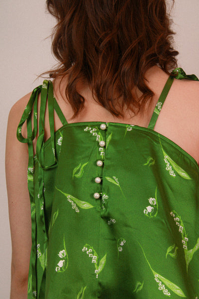 Lily of the valley Silk Tank Top Green