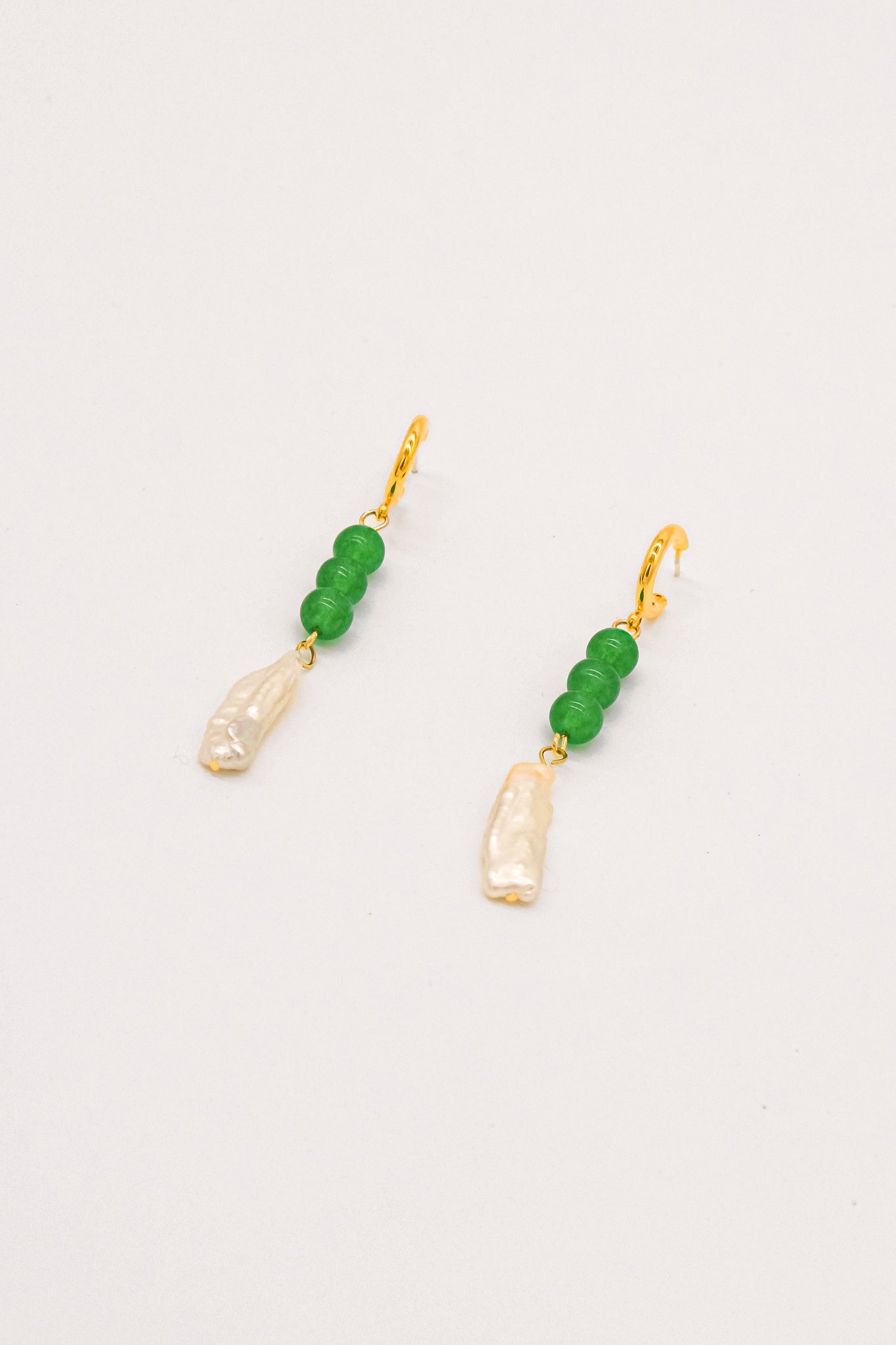 Alex  Pearl with Green stone  Earrings