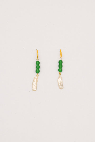 Alex  Pearl with Green stone  Earrings