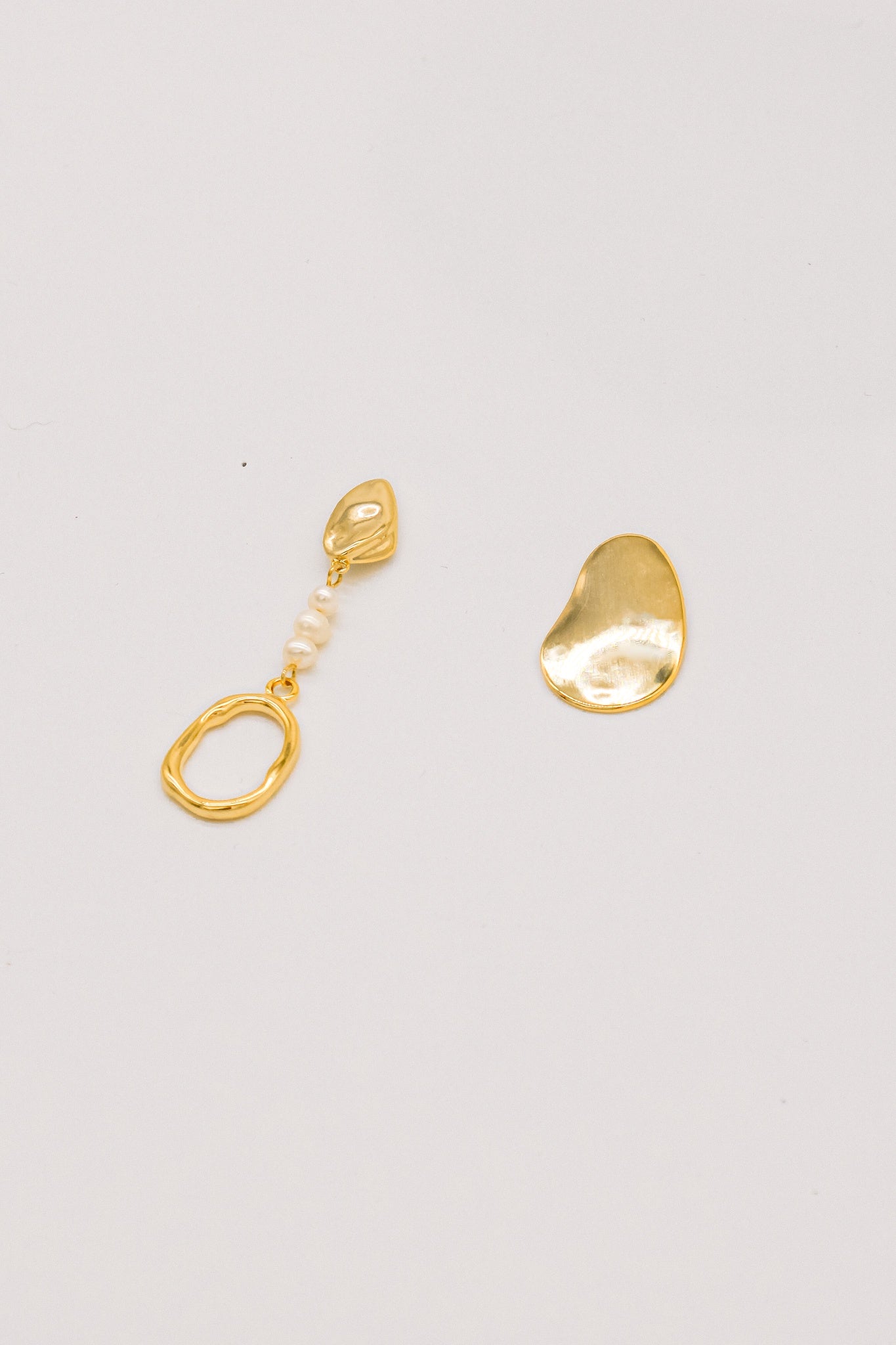 Asymmetrical One side Pearl Drop Gold Earrings