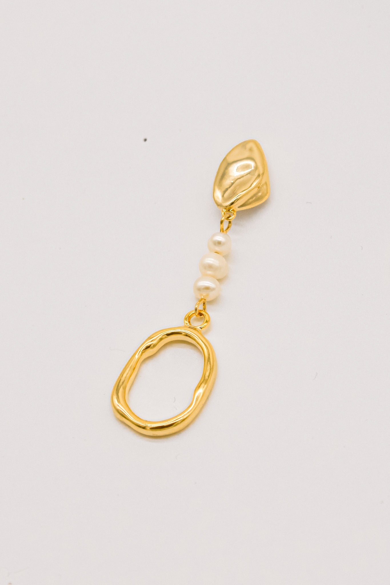 Asymmetrical One side Pearl Drop Gold Earrings