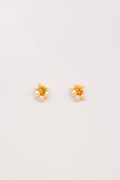 Gold Pearl Baroque Round Earrings