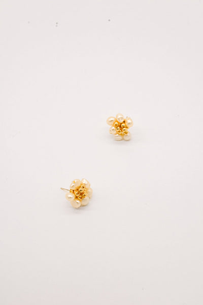 Gold Pearl Baroque Round Earrings