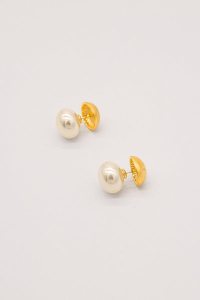 Gold Large Pearl Reverse Earrings