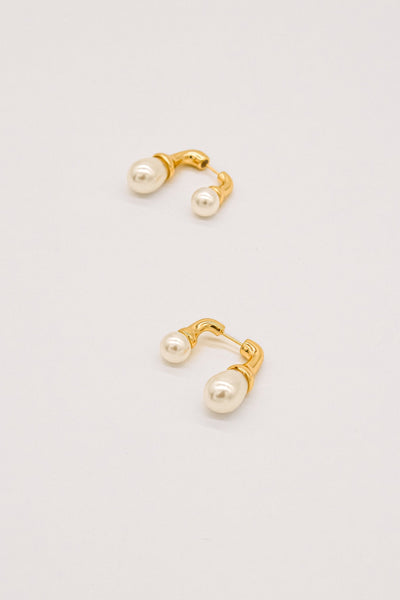 Gold Pearl Reverse 2 Pearls Earrings