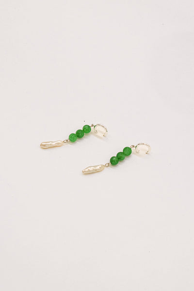 Alex  Pearl with Green stone  Earrings