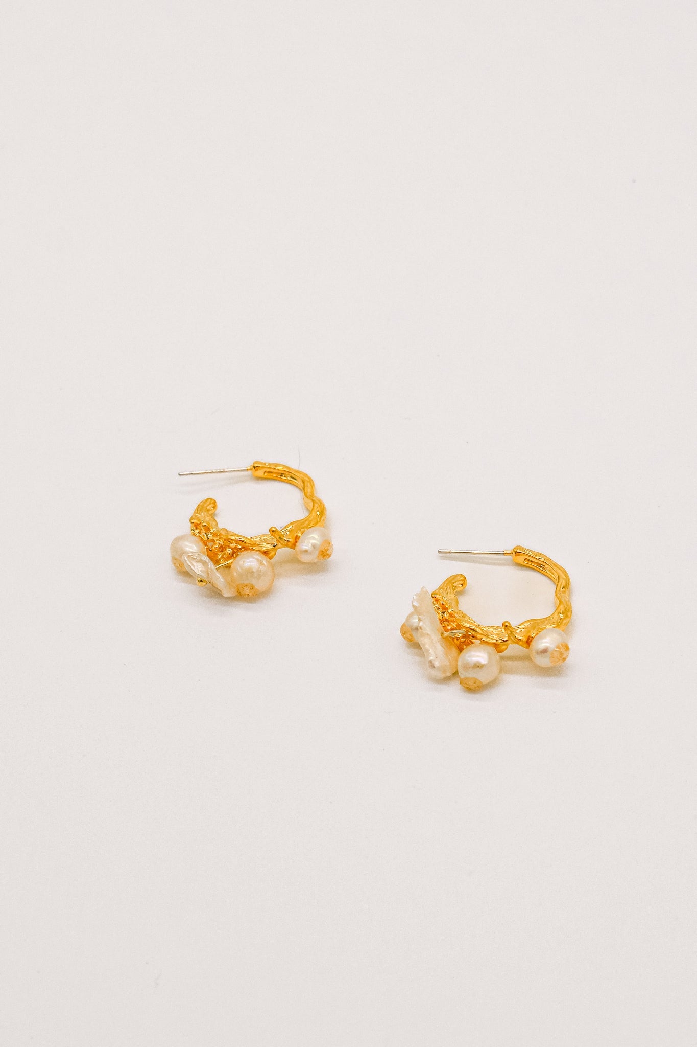 Gold Mini Pearl Floral Hoops Earrings